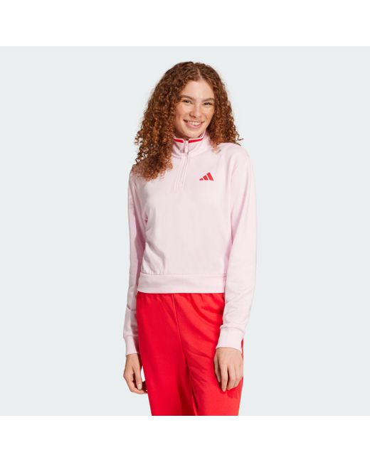 Giacca Da Allenamento Essentials Color Pop French Terry Crop Quarter-Zip di Adidas in Red