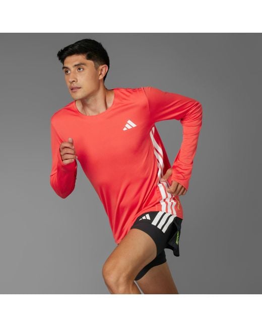 Adidas Red Adizero Running Long Sleeve Long-Sleeve Top for men