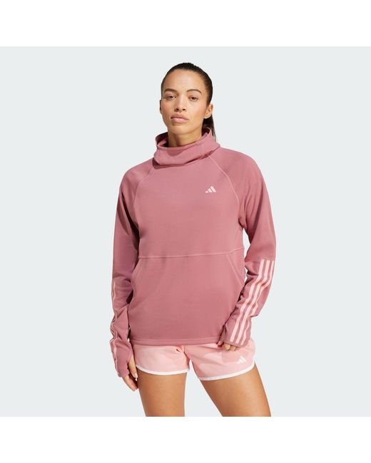 Adidas Pink Own The Run 3-Stripes Hoodie