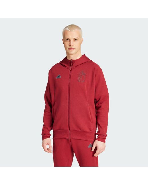 Felpa con cappuccio Travel Full-Zip Belgium di Adidas Originals in Red da Uomo