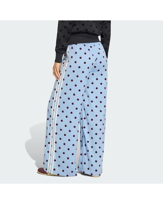 Adidas Originals Blue Satin Polka Dots Wide Leg Pant