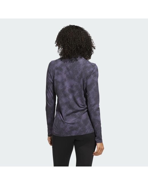 Adidas Blue Ultimate365 Printed Quarter-Zip Mock Neck Top