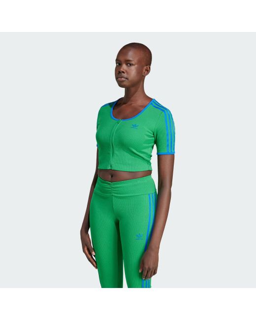 Adidas Green Originals Rib Short Sleeve Full-Zip Long-Sleeve Top
