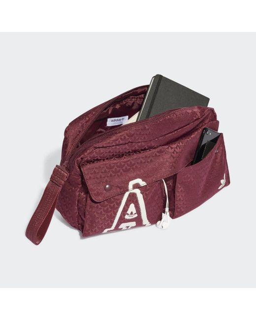 Adidas Red Trefoil Jacquard Monogram Oversized Waist Bag
