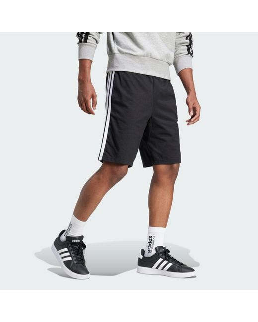 Adidas Black Essential 3-Stripes Single Jersey Shorts 10-Inch for men