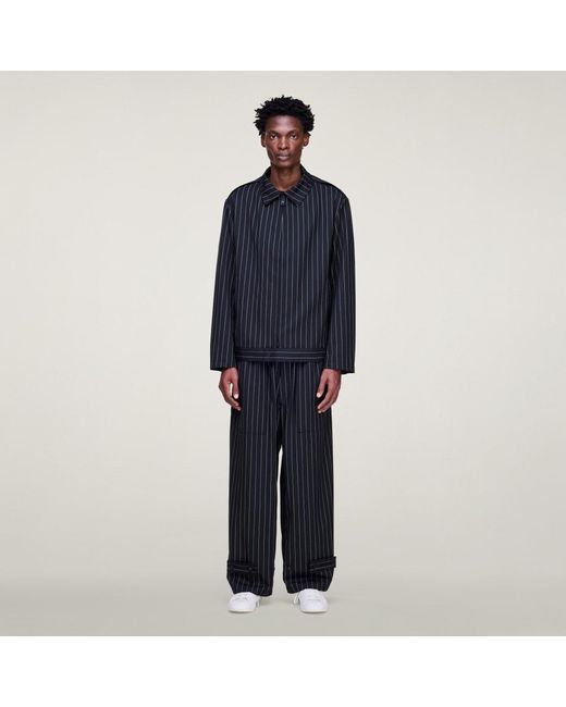 Adidas Blue Y-3 Pinstripe Refined Wool Wide Leg Tracksuit Bottoms for men