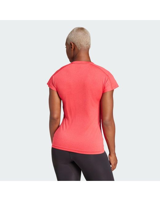 Adidas Red Aeroready Train Essentials Minimal Branding V-Neck Tee