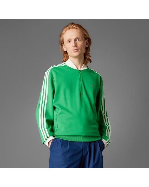 Adidas Green Originals 3-Stripes 1/4 Zip Sweatshirt for men