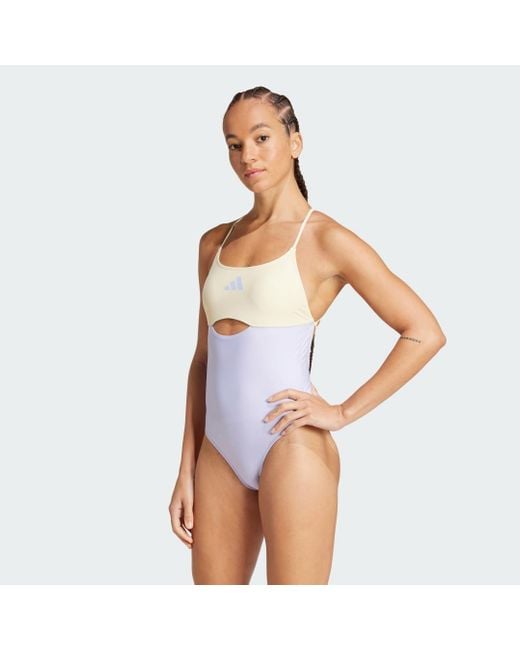 Adidas Blue Padded Colorblock X-Back Swimsuit