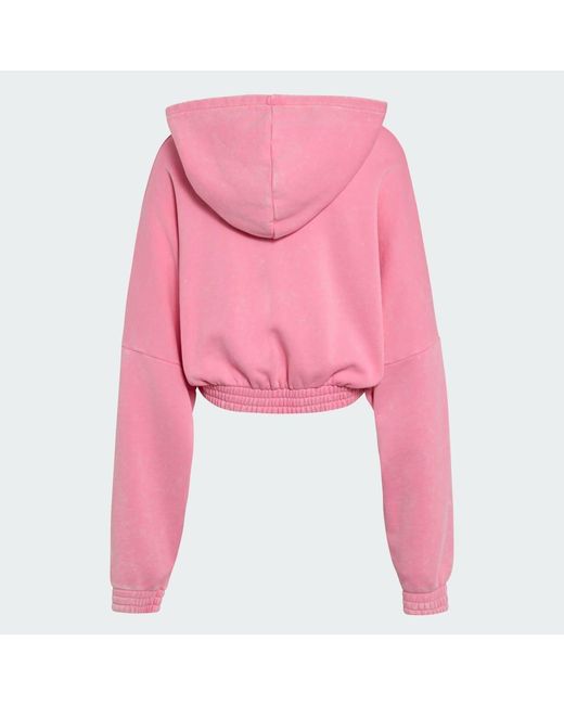 Adidas Pink Acid-Wash Crop Hoodie