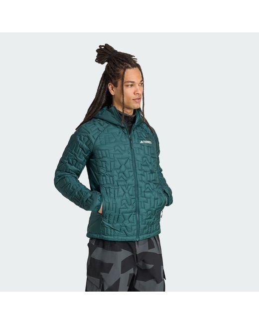 Adidas Green Terrex Xperior Primaloft Loose Fill Insulated Hooded Jacket for men