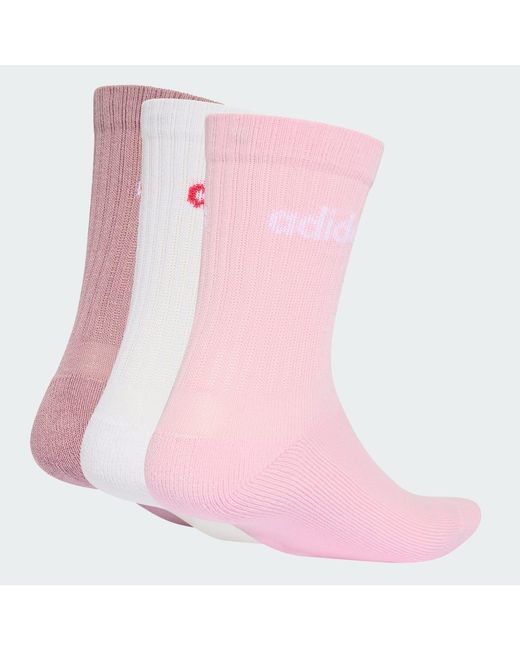 Adidas Pink Linear Crew Cushioned Socks 3 Pairs
