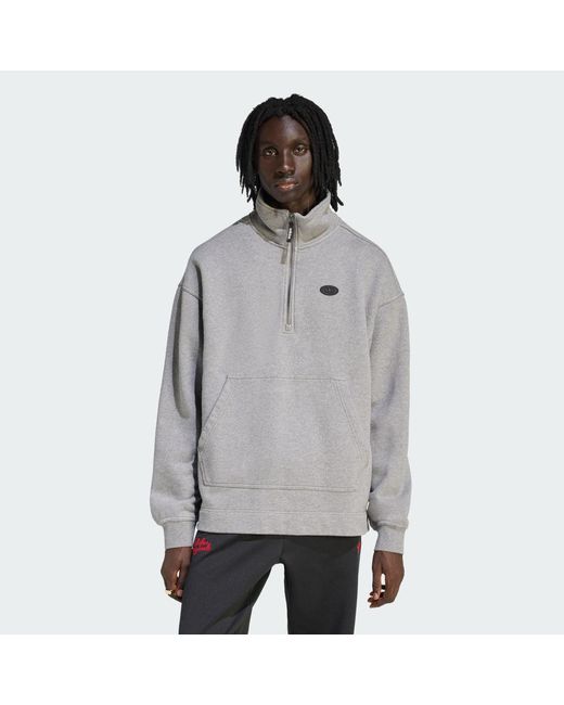 Adidas Gray 90S Alternative Sport Half Zip Graphic Fleece Sweatshirt for men