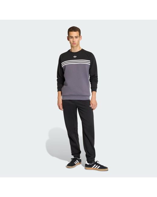 Adidas Gray Chest Stripes Crewneck Sweatshirt for men
