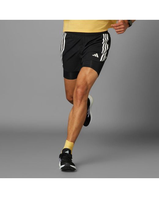 Adidas Black Own The Run 3-stripes 2-in-1 Shorts for men