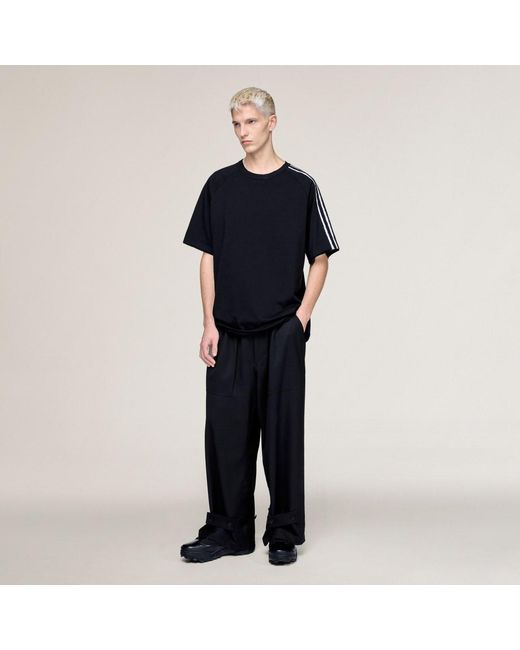 Adidas Blue Y-3 Raw Edge 3 Stripes Short Sleeve T-Shirt