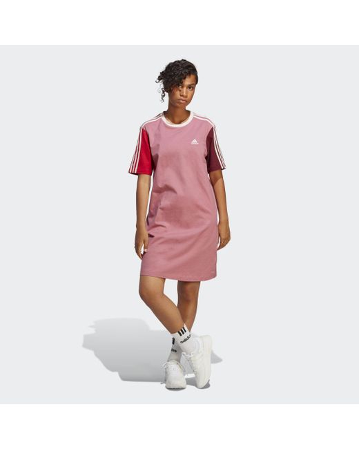 Adidas Red Essentials 3-Streifen Single Jersey Boyfriend T-Shirt-Kleid