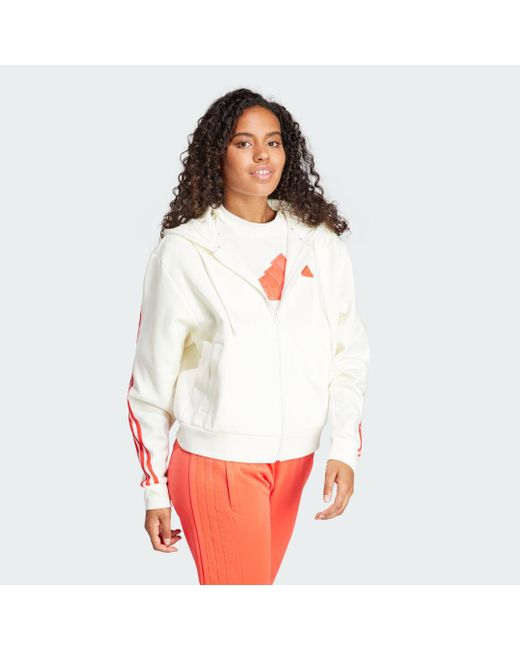 Felpa Con Cappuccio Future Icons 3-Stripes Full Zip di Adidas in White