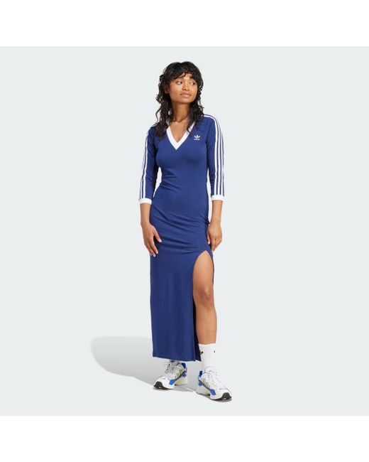 Adidas Adicolor Classics 3-Stripes Maxi Jurk in het Blue