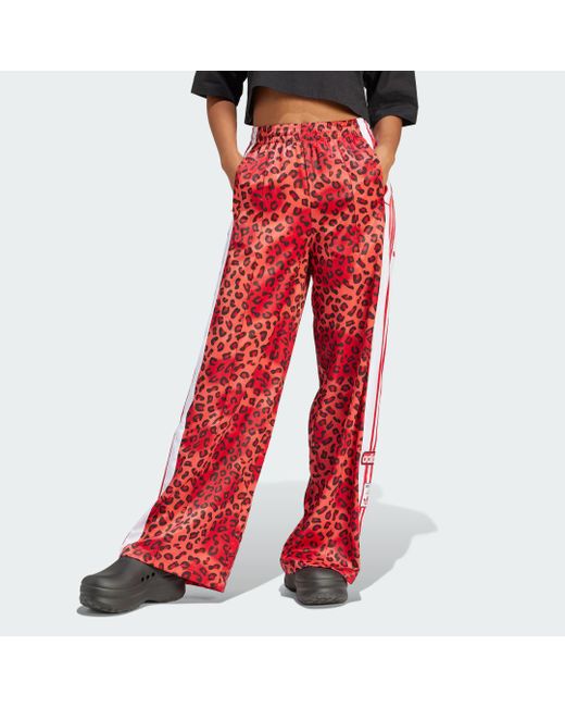 Adidas Originals Leopard Luxe Adibreak Trainingsbroek Met Wijde Pijpen in het Red