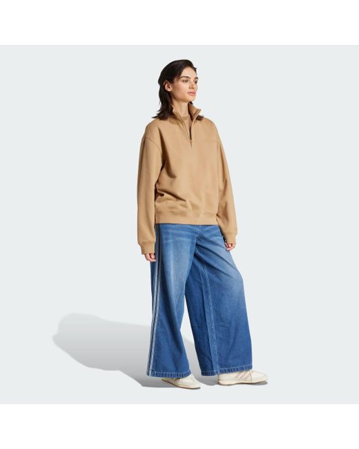 Sudadera Essentials Linear Quarter-Zip Oversized Adidas de color Blue