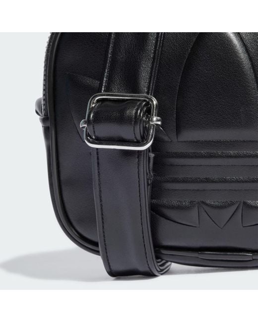Adidas Black Polyurethane Embossed Trefoil Mini Airliner Bag