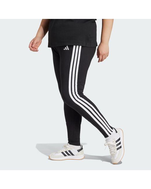 Adidas Black Essentials 3-Stripes Cotton Leggings (Plus Size)