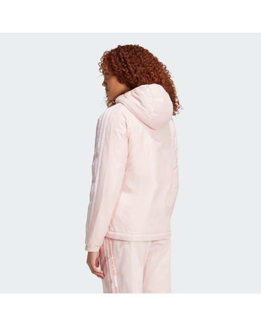 Adidas Pink Essentials 3-Stripes Insulated Hooded Jacket