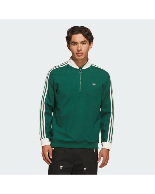 Adidas Green Originals 3-Stripes 1/4 Zip Sweatshirt for men