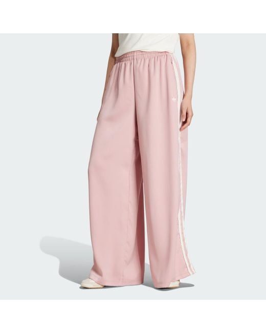 Adidas Pink Originals Satin Wide Leg Tracksuit Bottoms Ruffle 3-Stripes