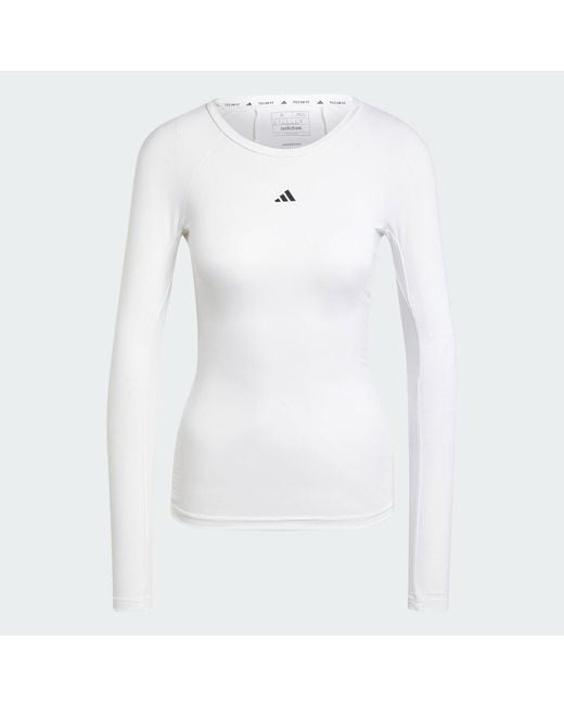 Adidas White Techfit Long Sleeve Training Long-Sleeve Top