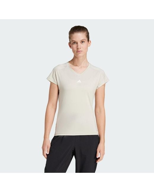 Adidas White Aeroready Train Essentials Minimal Branding V-Neck T-Shirt