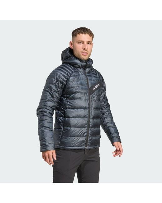 Adidas Blue Terrex Techrock Climawarm+ Down Hooded Jacket for men