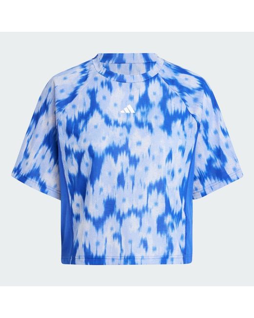 Adidas Originals Blue Train Essentials Allover Print Flower Tie-Dye Tee