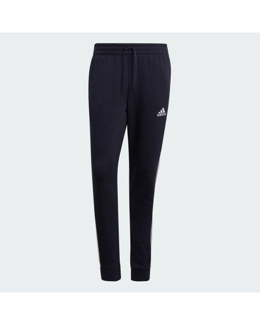 Adidas Blue Essentials French Terry Tapered-Cuff 3-Stripes Pants for men