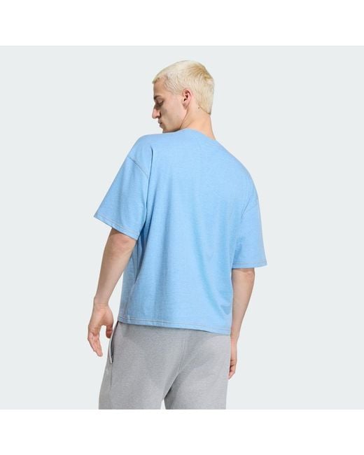 Adidas Originals Blue T-Shirt Adidas Trefoil Essentials Melange Loose Cropped Tee for men