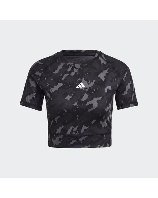 Adidas Black Techfit Camo Print Crop Training T-shirt