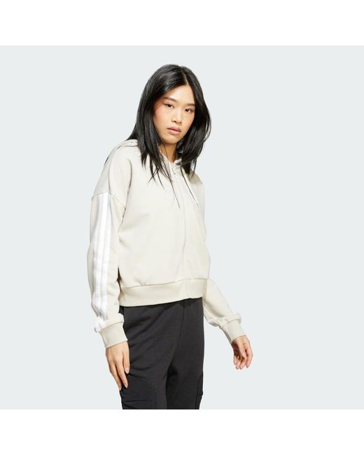 Adidas White Essentials 3-stripes French Terry Full-zip Hoodie