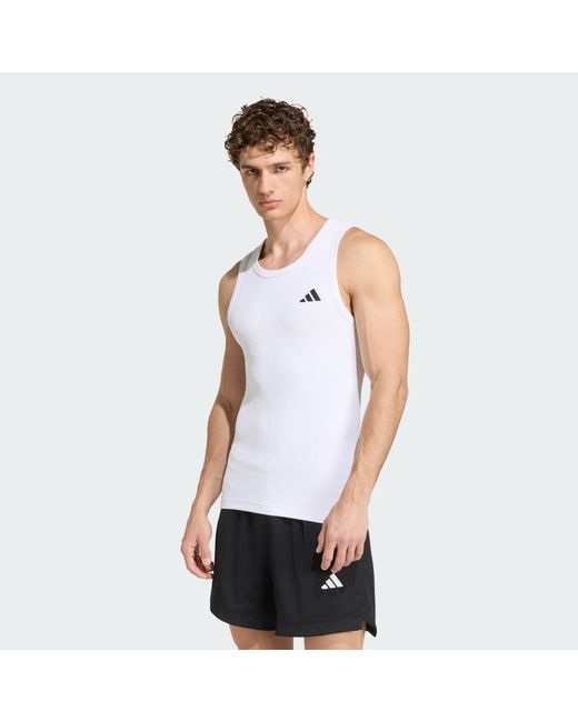 Adidas White Primelift Essentials Workout Rib Tank for men