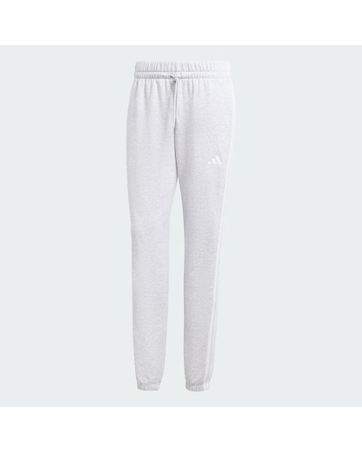 Adidas White Essentials 3-Stripes French Terry Cuffed Joggers