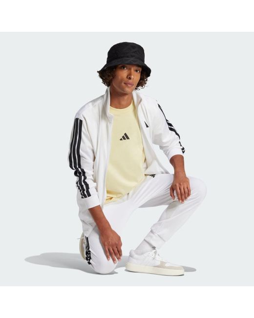T-Shirt Essentials 3-Stripes Single Jersey di Adidas in Natural da Uomo