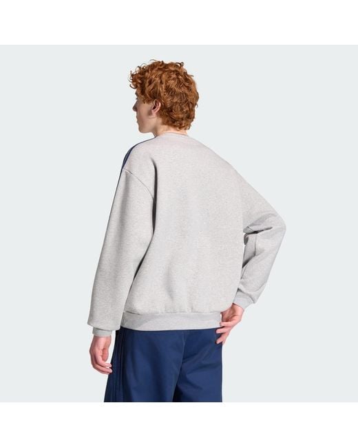 Adidas Gray Adicolor 3-Stripes Oversized Crewneck for men