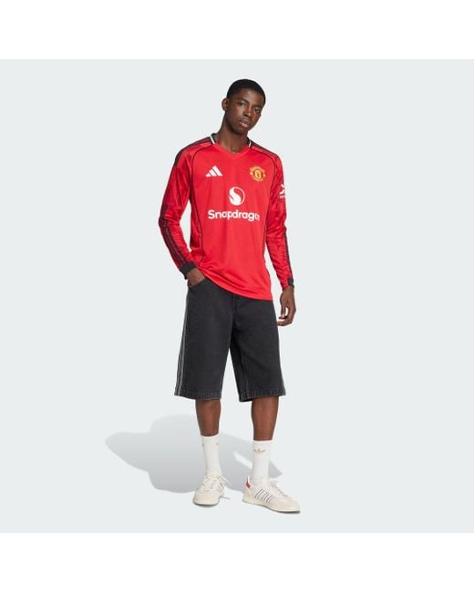 Adidas Red Manchester United 25/26 Long Sleeve Home Jersey for men