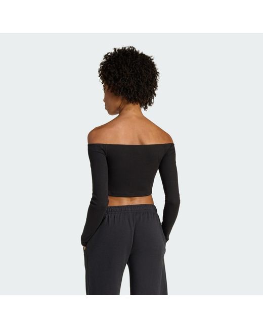 Adidas Black Essentials Rib Off Shoulder Long-Sleeve Top T-Shirt