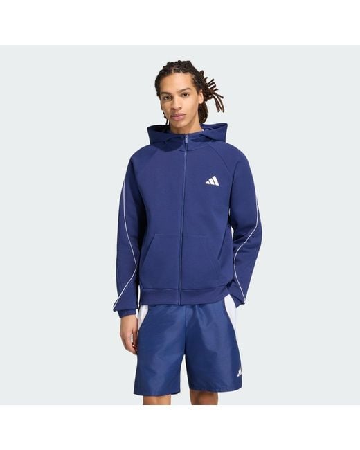 Adidas Blue Stadium Small Logo Full-Zip Hoodie for men
