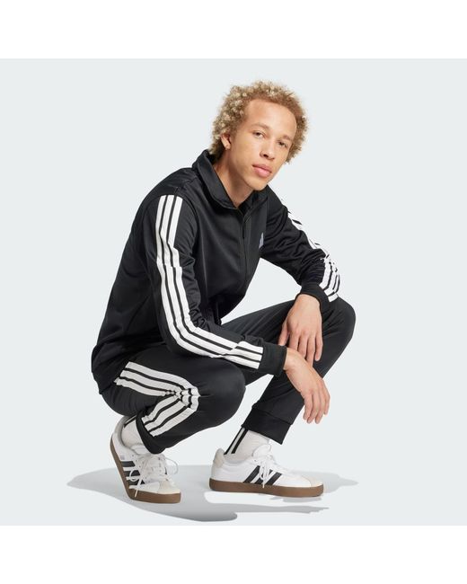 Adidas Black Basic 3-Stripes Tricot Track Suit for men