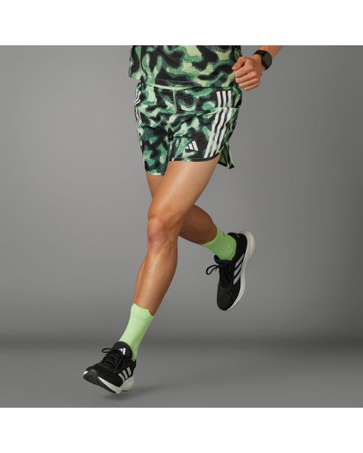 Adidas Green Own The Run 3-stripes Allover Print Shorts for men