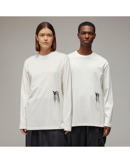 Y-3 Graphic Long Sleeve Tee di Adidas in White