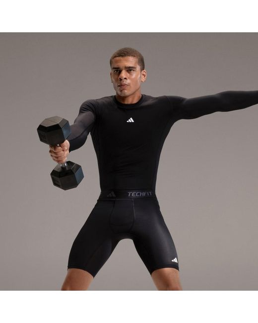 Adidas Blue Techfit Compression Training Long Sleeve Long-Sleeve Top for men
