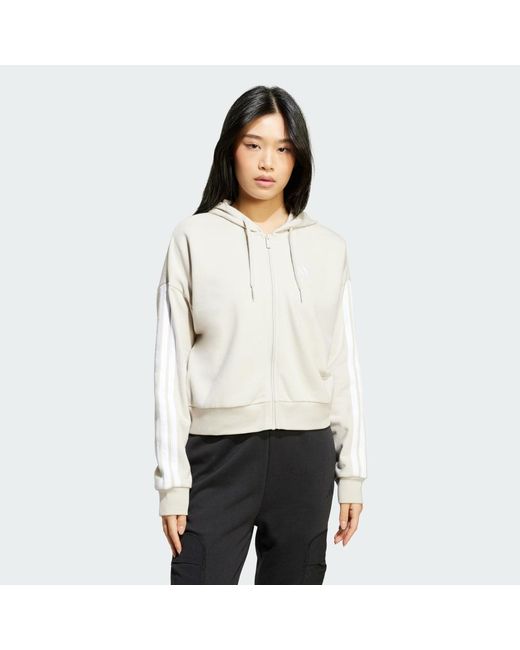 Adidas White Essentials 3-stripes French Terry Full-zip Hoodie
